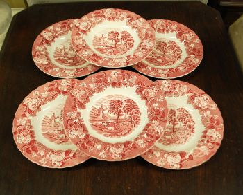 (n-3535)  Enoch Woods English Scenery, Woods Ware supi-pastataldrikud, 6tk