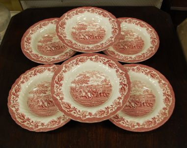 (n-4967/4) Myotts Country Life, hobustega punased supi-pastataldrikud, 6tk