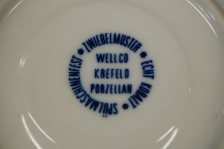 (n-7196/3) Wellco Krefeld Porzellan, Echt Kobalt sibulamustriga kohvitassid-taldrikud, 5tk