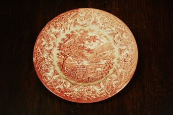 (n-4001) English Ironstone punased supi-pastataldrikud, 5tk 2