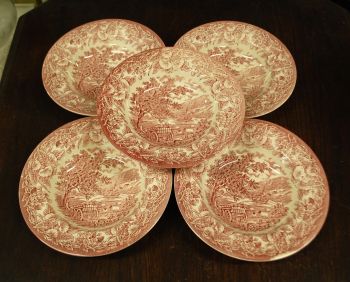 (n-4001) English Ironstone punased supi-pastataldrikud, 5tk
