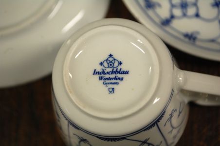 (n-4103) Winterling, Indischblau, õlelillemustriga kohvitassid-taldrikud, 6tk