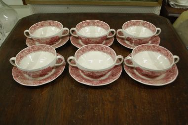(n-1791/1) Enoch Wedgwood "River scene" puljongitassid-taldrikud, 6tk
