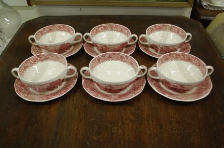 (n-1791/1) Enoch Wedgwood "River scene" puljongitassid-taldrikud, 6tk