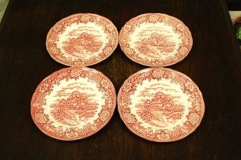 (n-4553) Alfred Meakin, Staffordshire, English Village, punased salatitaldrikud, 4tk