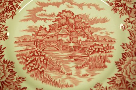 (n-4553) Alfred Meakin, Staffordshire, English Village, punased salatitaldrikud, 4tk