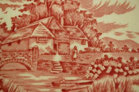 (n-4553) Alfred Meakin, Staffordshire, English Village, punased salatitaldrikud, 4tk