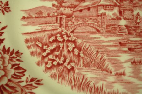 (n-4553) Alfred Meakin, Staffordshire, English Village, punased salatitaldrikud, 4tk