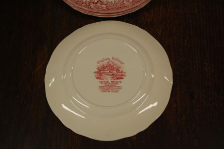 (n-4553) Alfred Meakin, Staffordshire, English Village, punased salatitaldrikud, 4tk