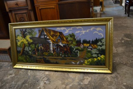 (n-8513) Suur gobelääntehnikas pilt, talu