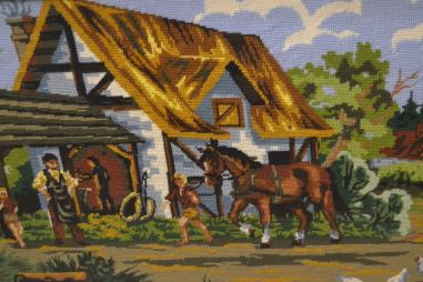 (n-8513) Suur gobelääntehnikas pilt, talu