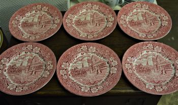 (n-4615) Royal Tudor Ware Coaching Taverns, punased salatitaldrikud, 6tk