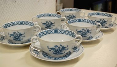 (n-5082/5) Villeroy & Boch Heinrich, China Blue, puljongikausid-taldrikud, 6tk