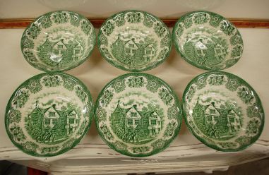 (n-5745/3) English Ironstone Tableware, Old Inns Series, rohelised kausid, 6tk komplektis